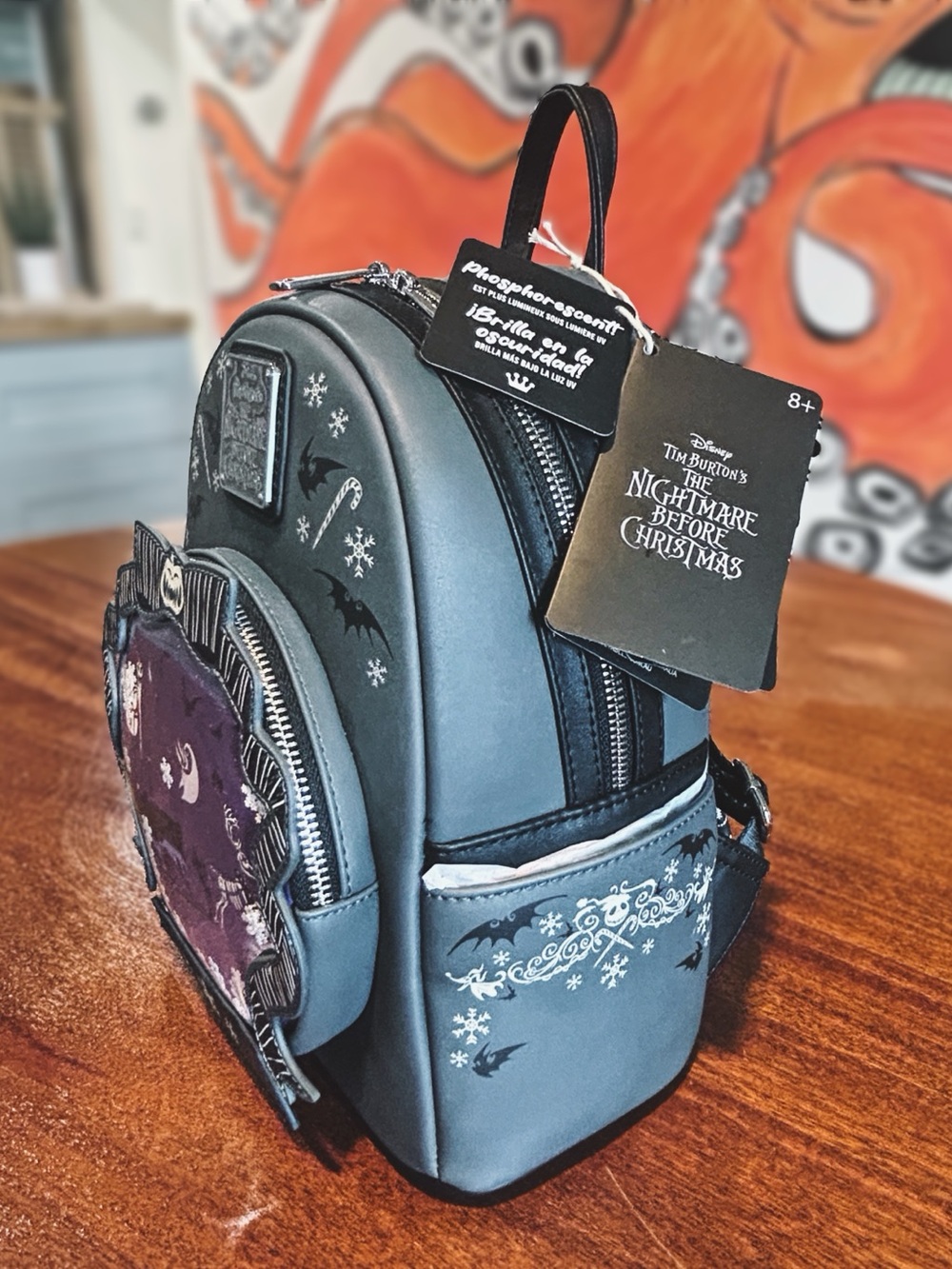 Disney The Nightmare Before Christmas Loungefly Backpack & Wallet Snowglobe NWT - Picture 5 of 11